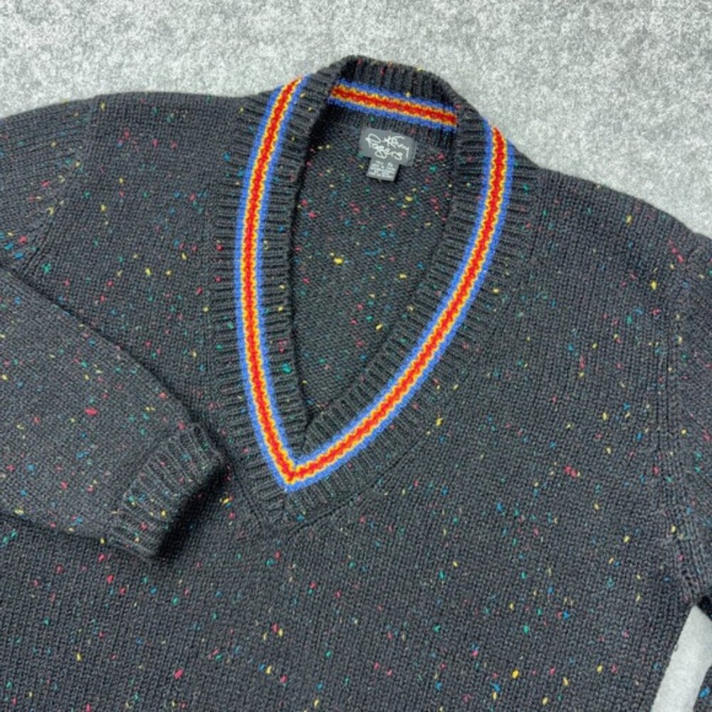 VTG Kenny Rogers Sweater Men XL Tall Black Speckle Shetland Wool V Neck Pullover